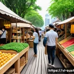 Home 22 기술이 이끄는 지속 가능한 소비의 미래 - A modern Vietnamese urban market scene featuring diverse eco-friendly products made from recycled ma...