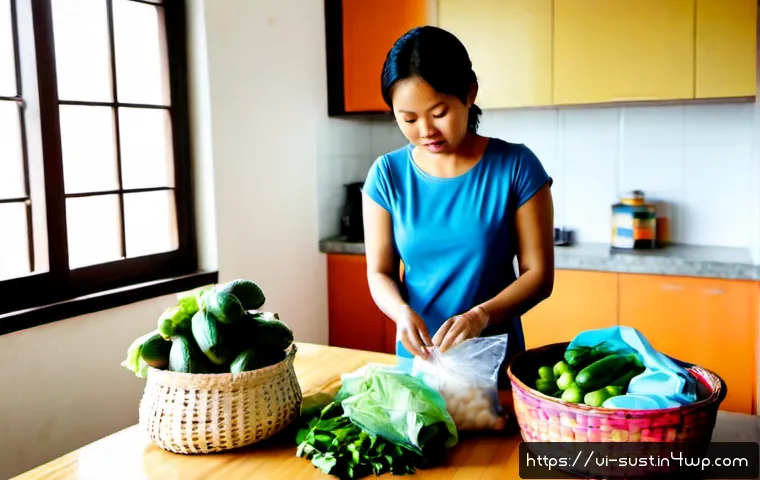 Home 17 지속 가능한 소비를 위한 맞춤형 솔루션 - Photorealistic sustainable shopping solution in a bright modern Vietnamese apartment kitchen, a Viet...